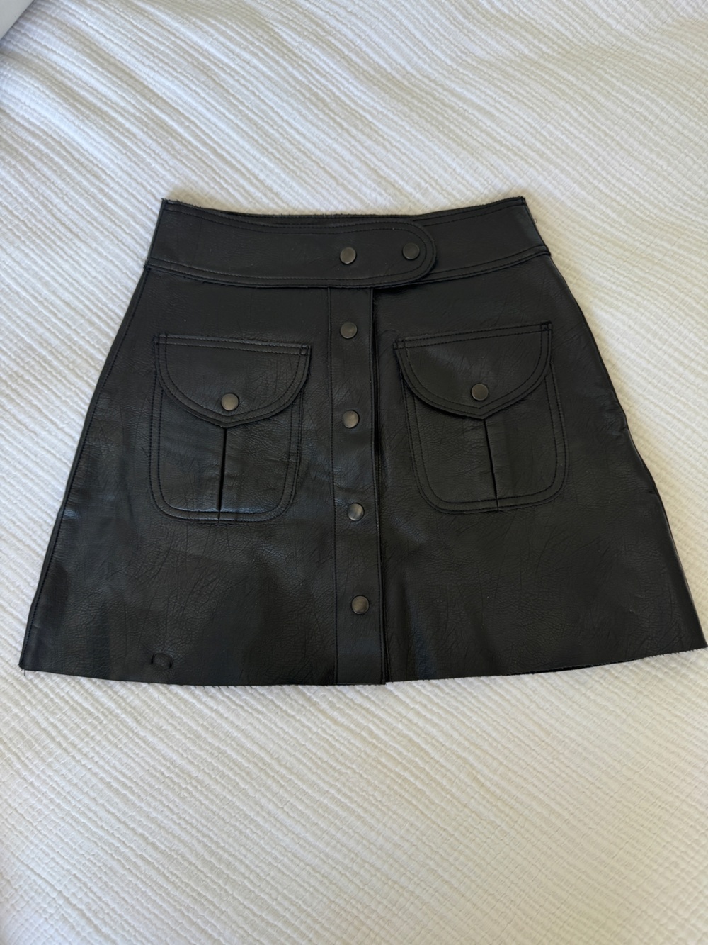 Zara Black Faux Leather Button-Front A-Line Mini Skirt